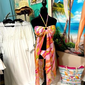 Print Stretchy Elegant Sun Protection 3 Piece Set Swimsuit